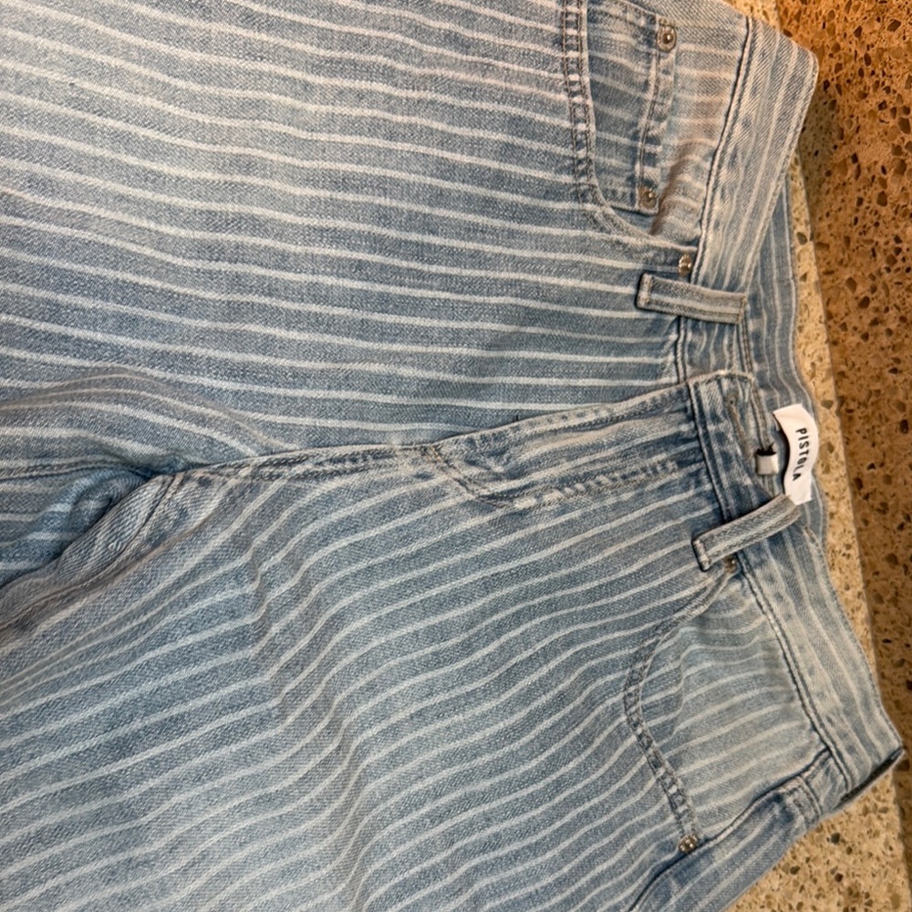 Pistola Jayden Light Blue Striped wide leg cropped Jeans